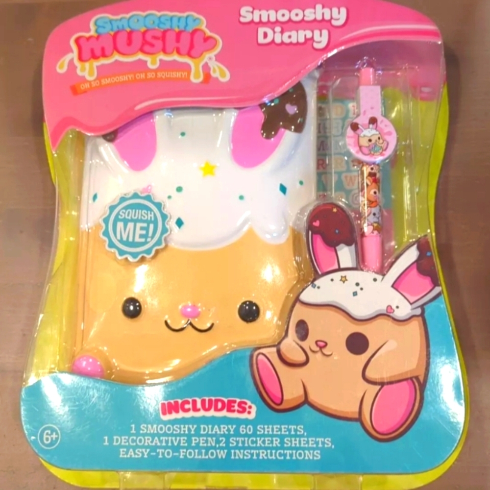 New! SMOOSHY MUSHY Smooshy Squishy Diary Tan Bunny- Stickers, Journal & Pen